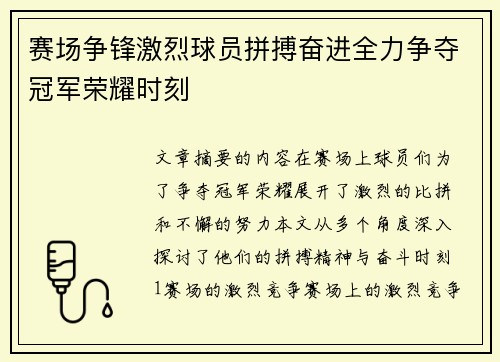 赛场争锋激烈球员拼搏奋进全力争夺冠军荣耀时刻